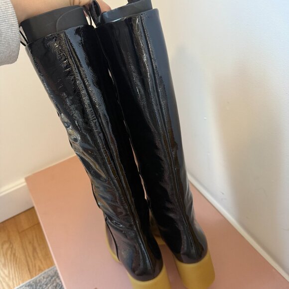 NWT Miu Miu Tall Boots Black Patent Leather Platform Block Heels Sz 36.5 - Picture 9 of 10